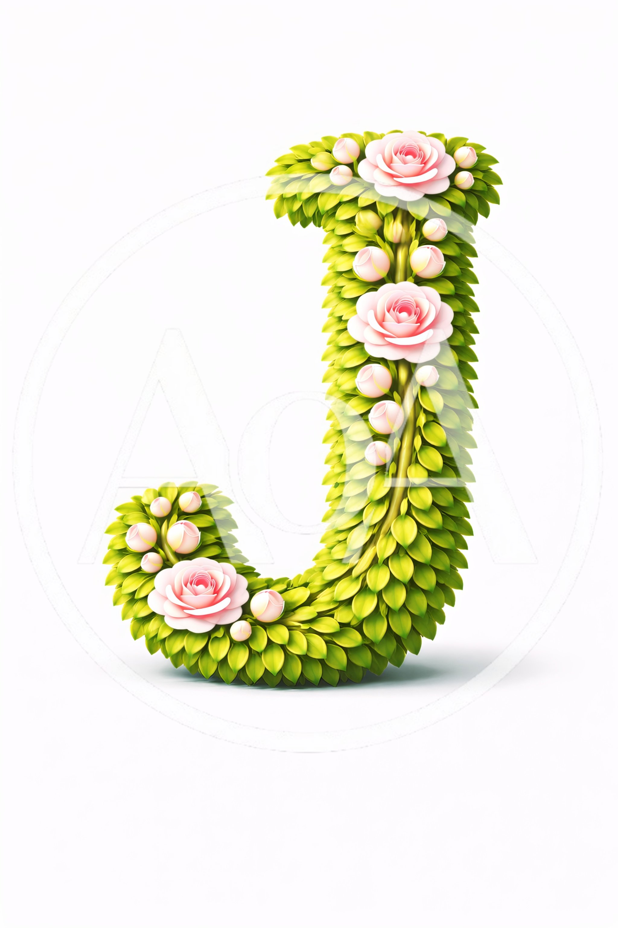 Floral Letter J Made Of Green Leaves And Roses
