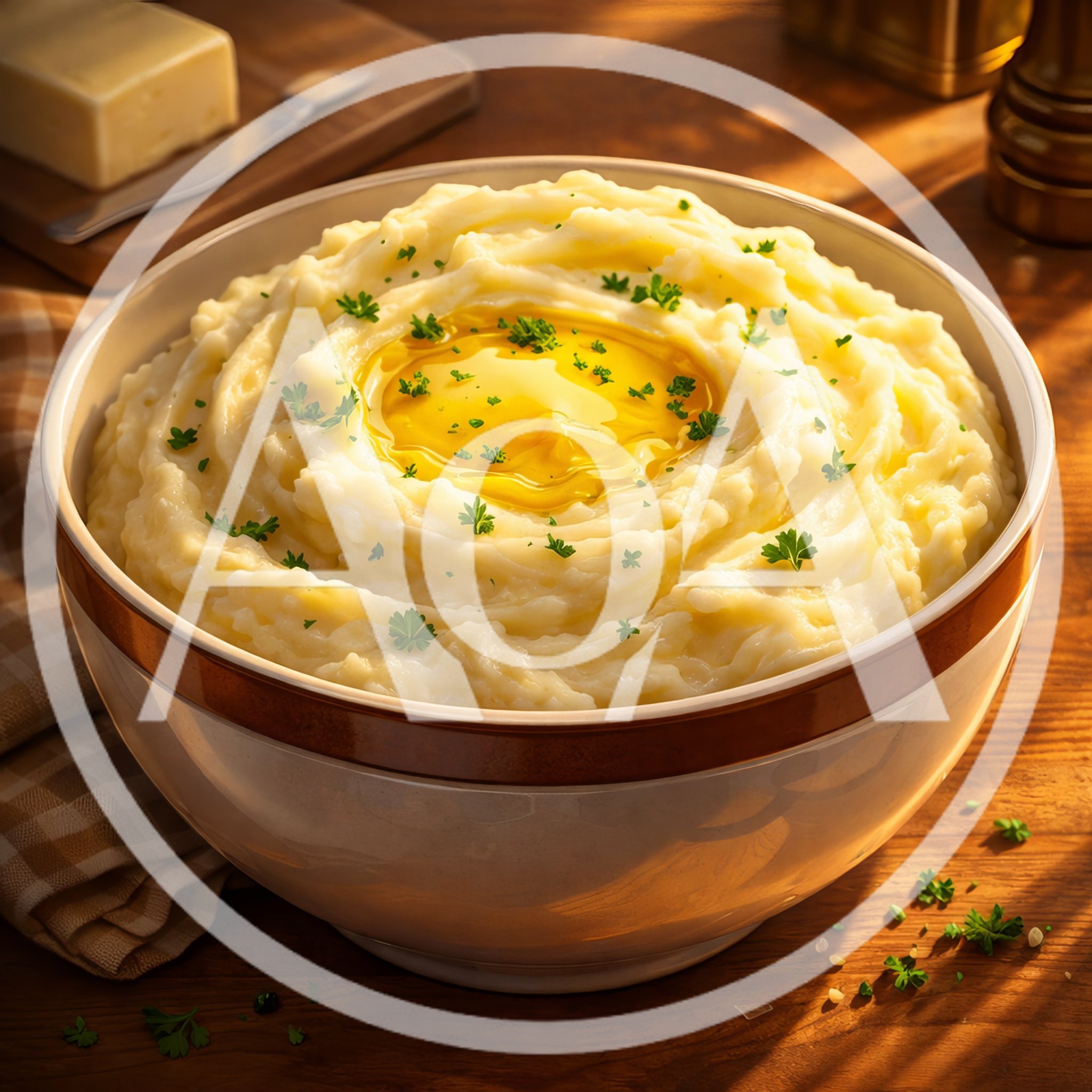 Bowl Of Creamy Mashed Potatoes With Melted Butter