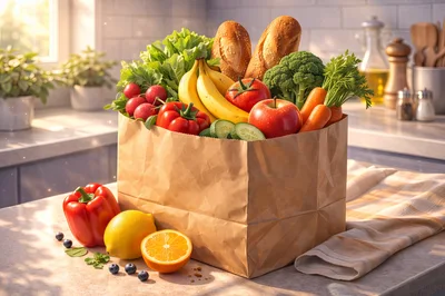Paper Grocery Bag Filled With Fresh Produce