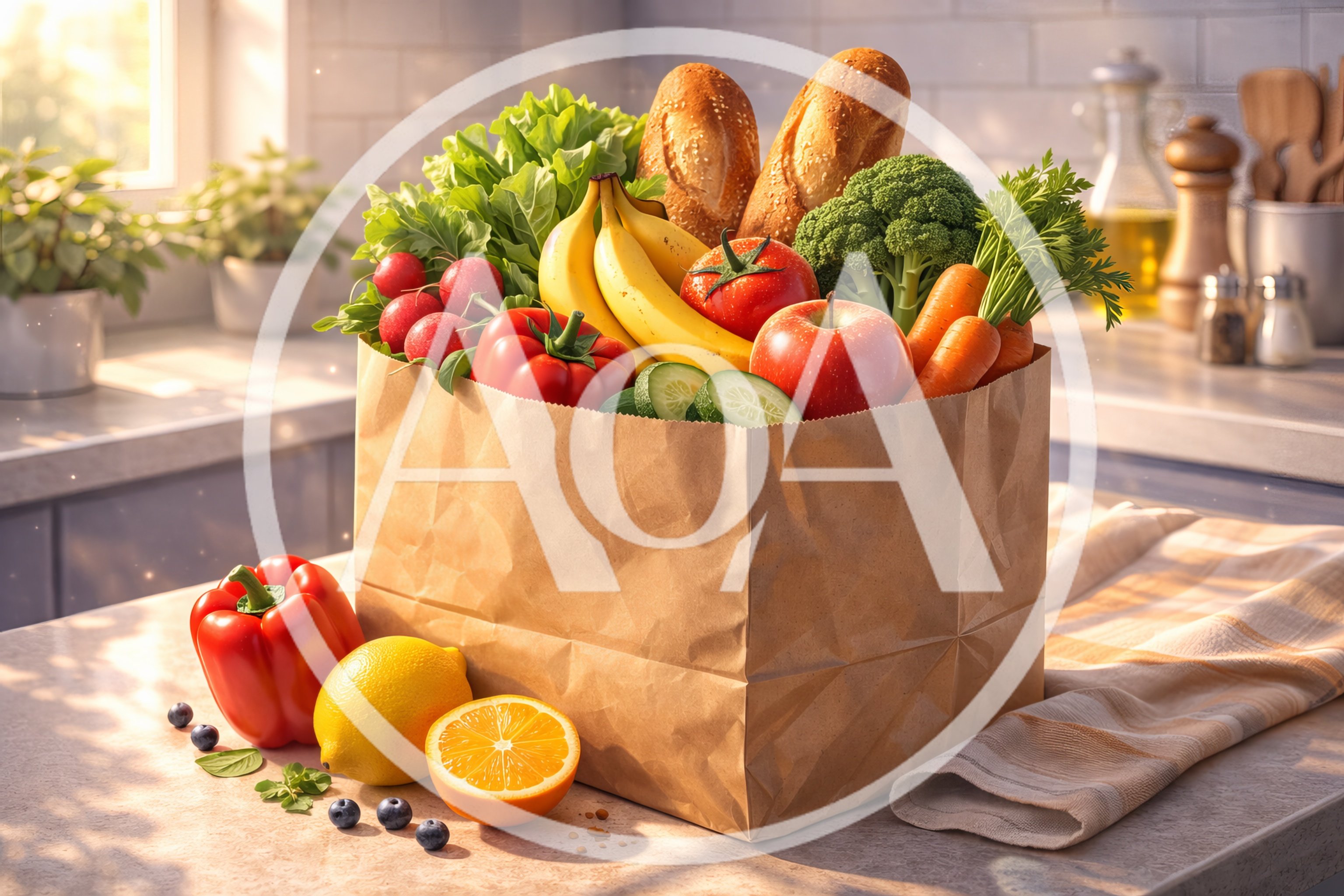 Paper Grocery Bag Filled With Fresh Produce