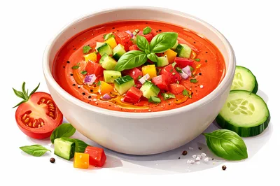 Bowl Of Fresh Gazpacho Soup With Vegetables