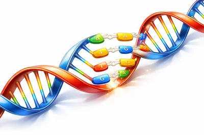 DNA Double Helix Strand With Molecular Base Pairs
