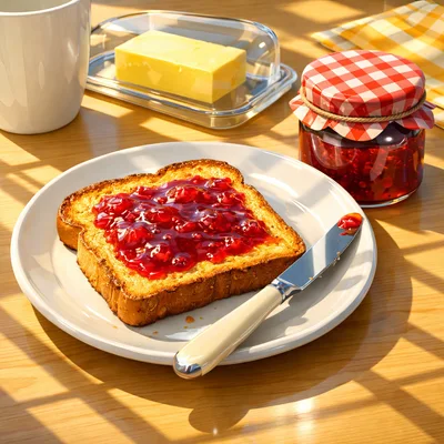Breakfast Toast With Raspberry Jam And Butter
