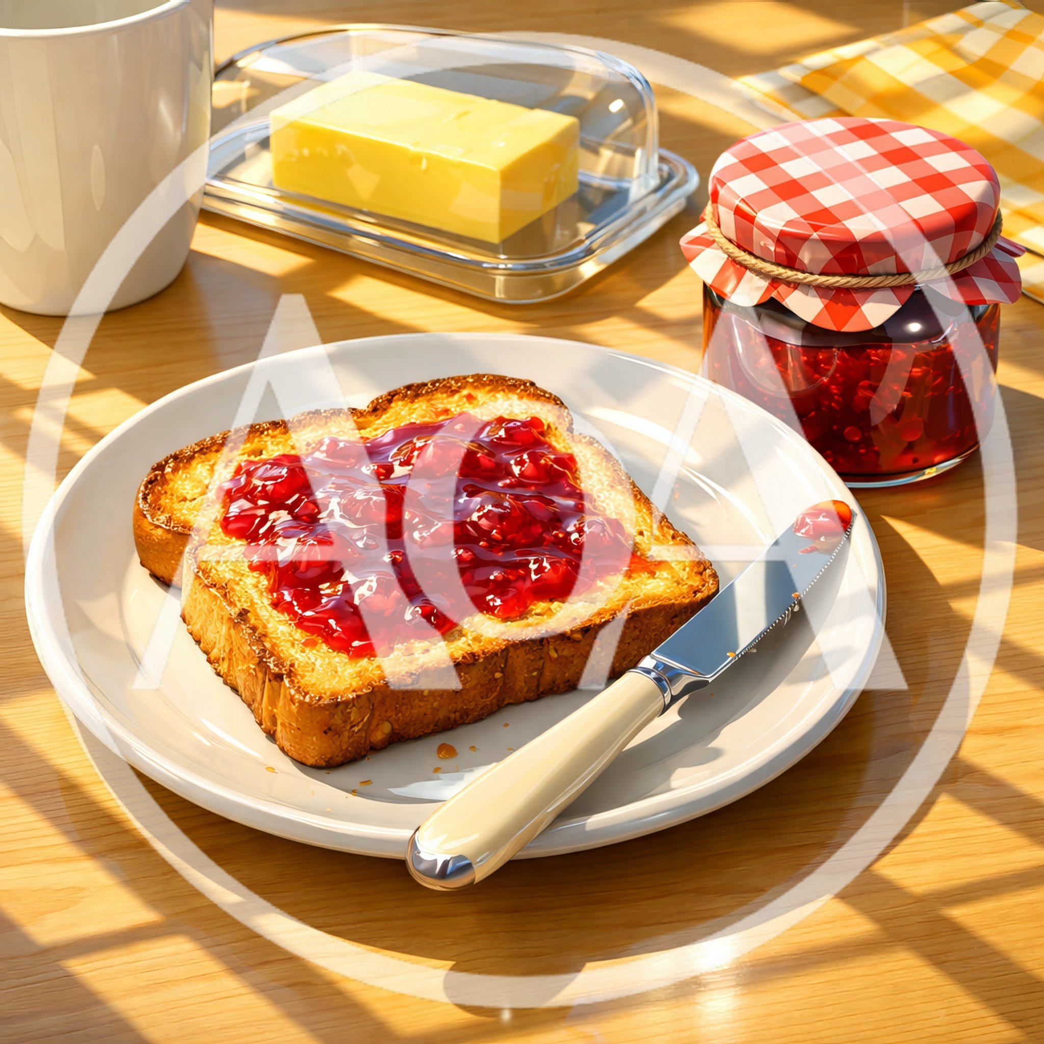 Breakfast Toast With Raspberry Jam And Butter