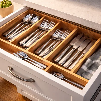 Organized Cutlery Drawer With Stainless Steel Utensils