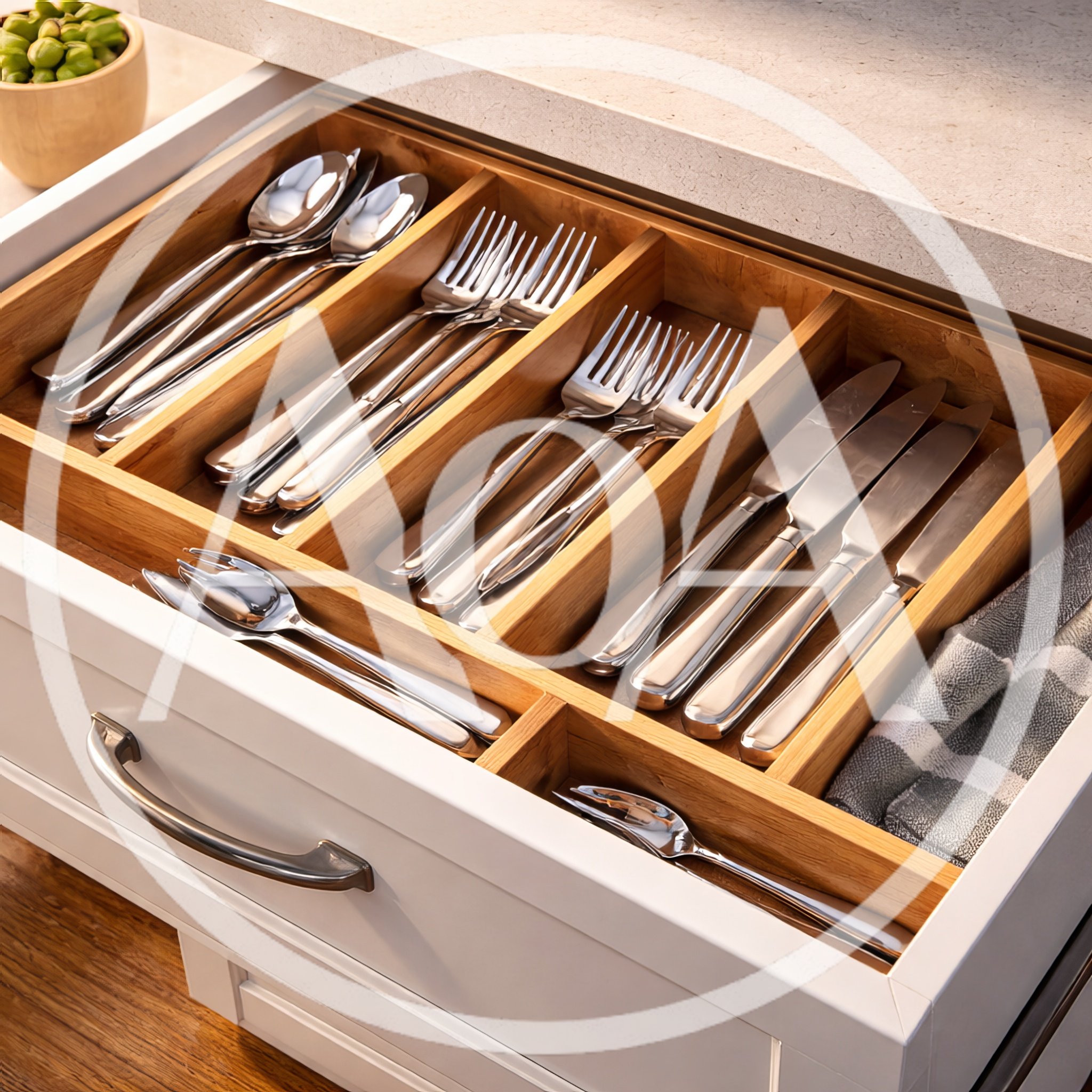 Organized Cutlery Drawer With Stainless Steel Utensils