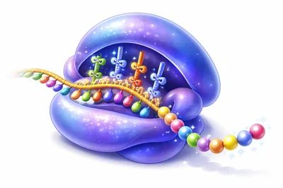 Ribosome Translating Messenger RNA Into Protein Chain