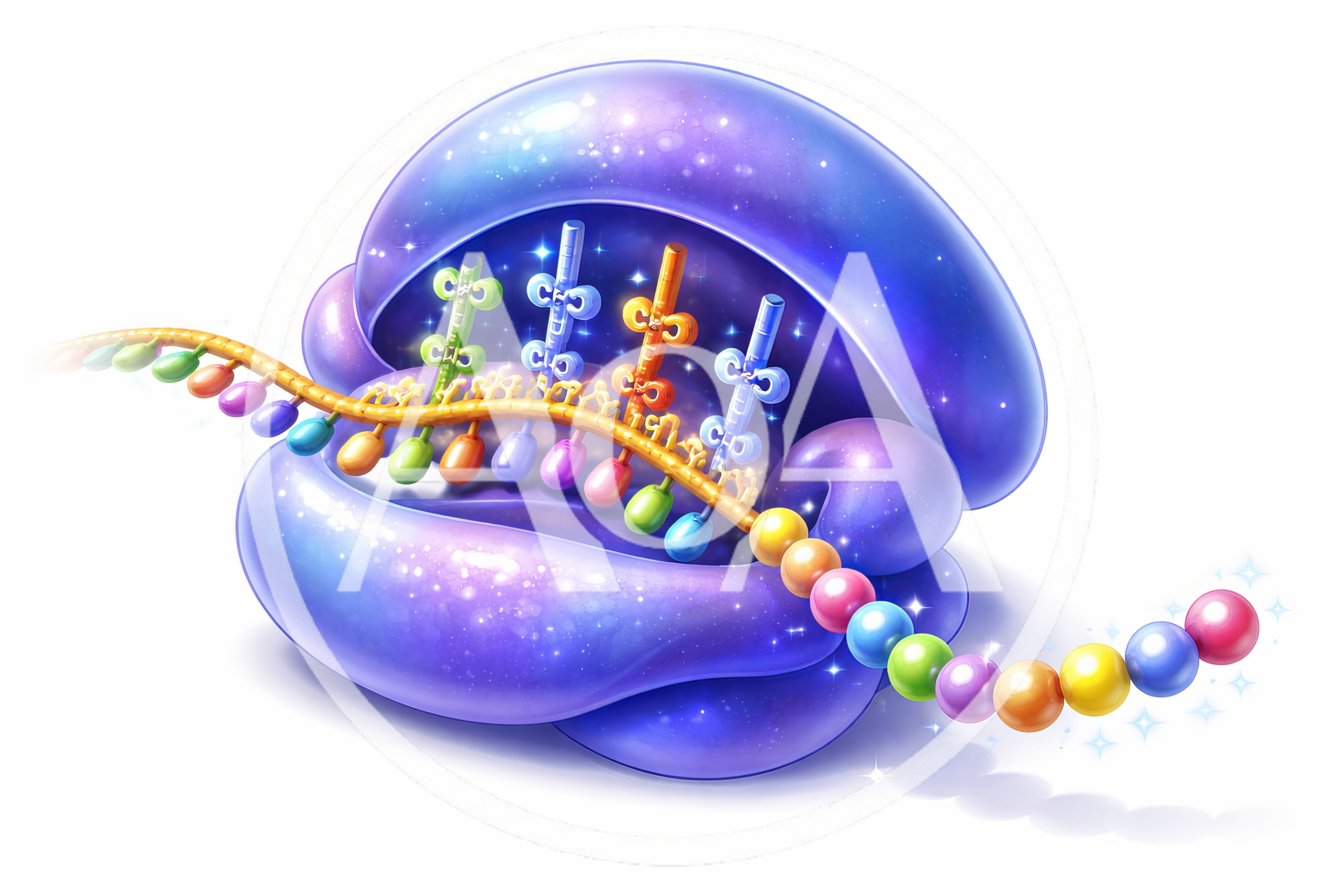 Ribosome Translating Messenger RNA Into Protein Chain