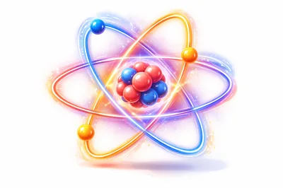 Glowing 3D Atom Model With Orbiting Electrons