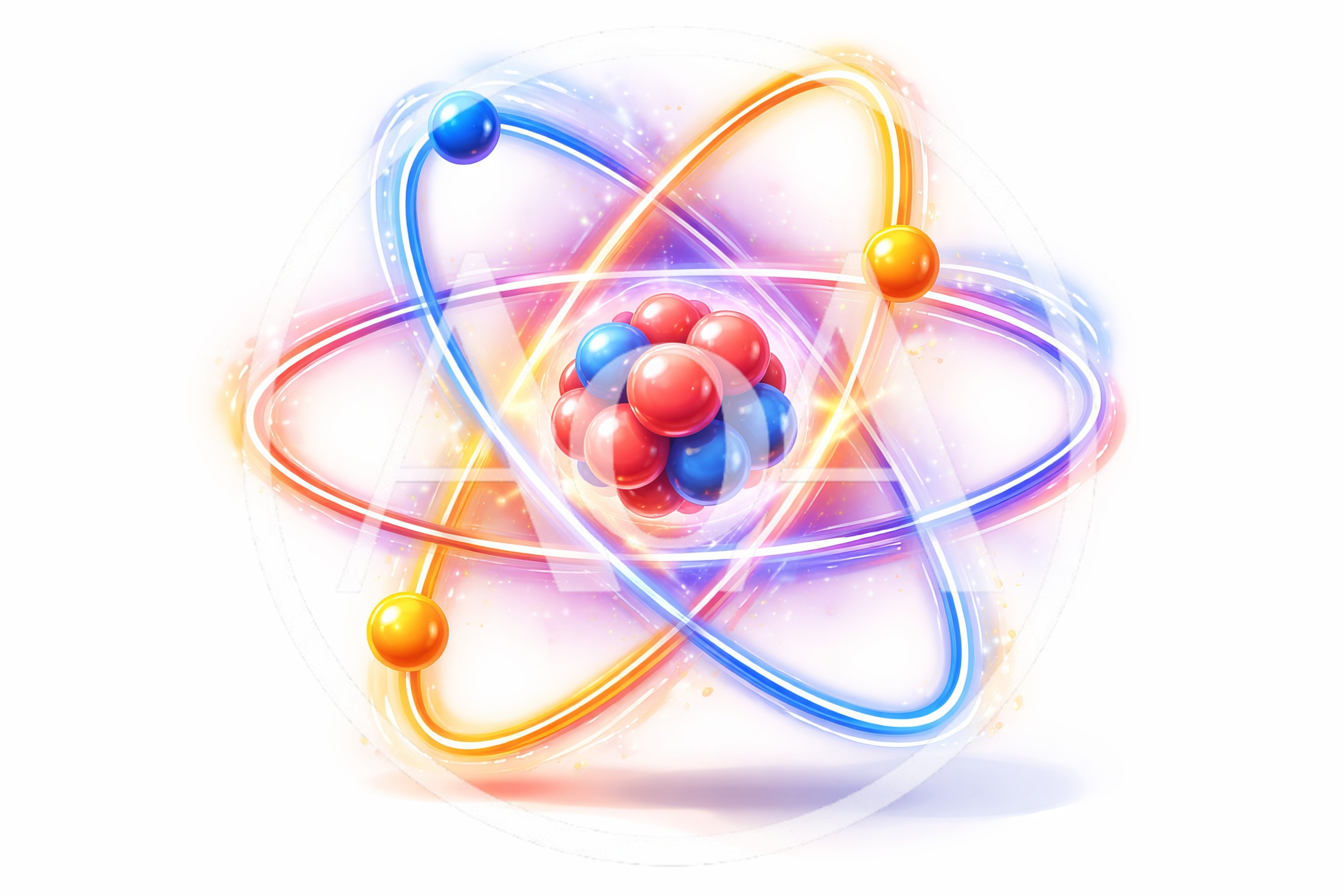 Glowing 3D Atom Model With Orbiting Electrons