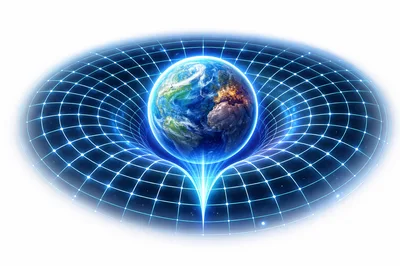 Earth Planet Creating Gravity Well In Spacetime Fabric