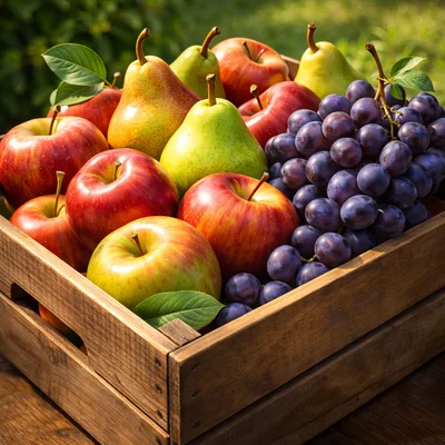 Fresh Assorted Fruits In A Wooden Crate