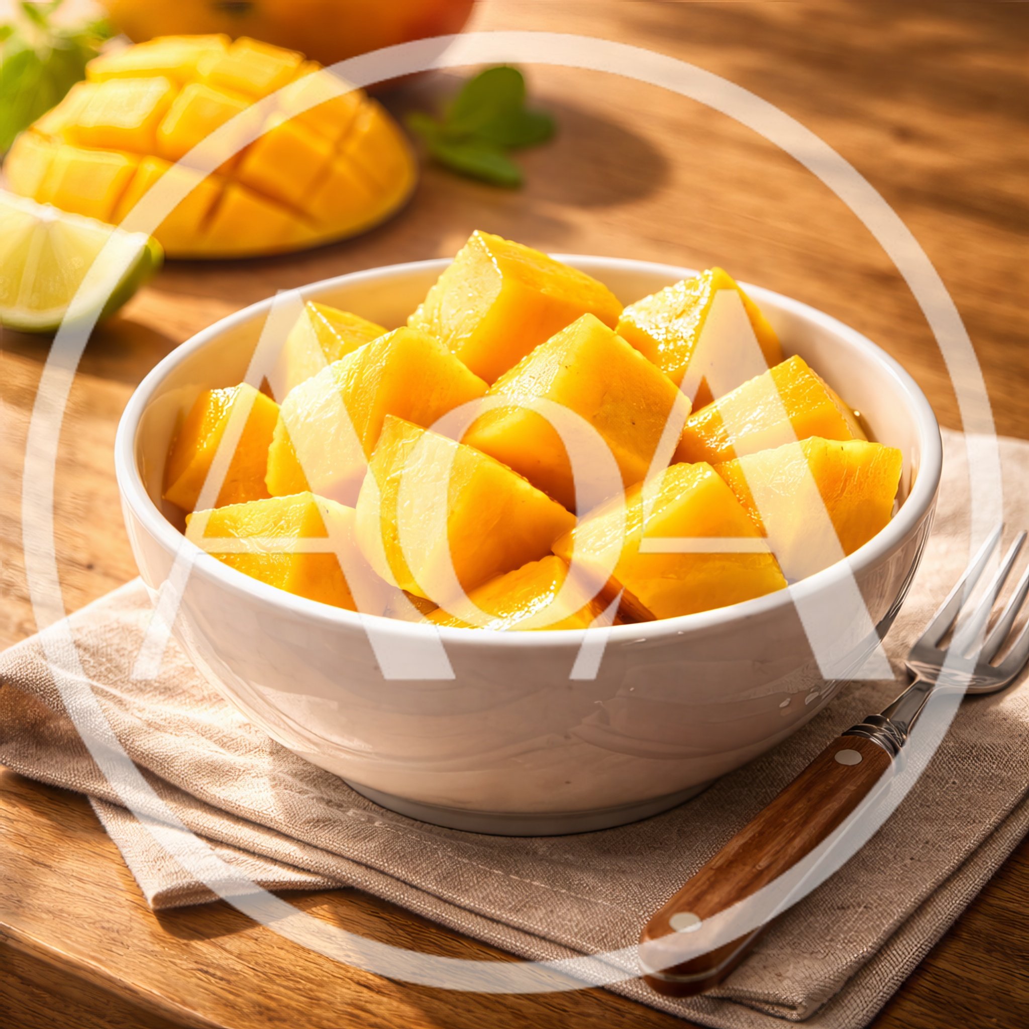 Fresh Mango Cubes in a White Bowl