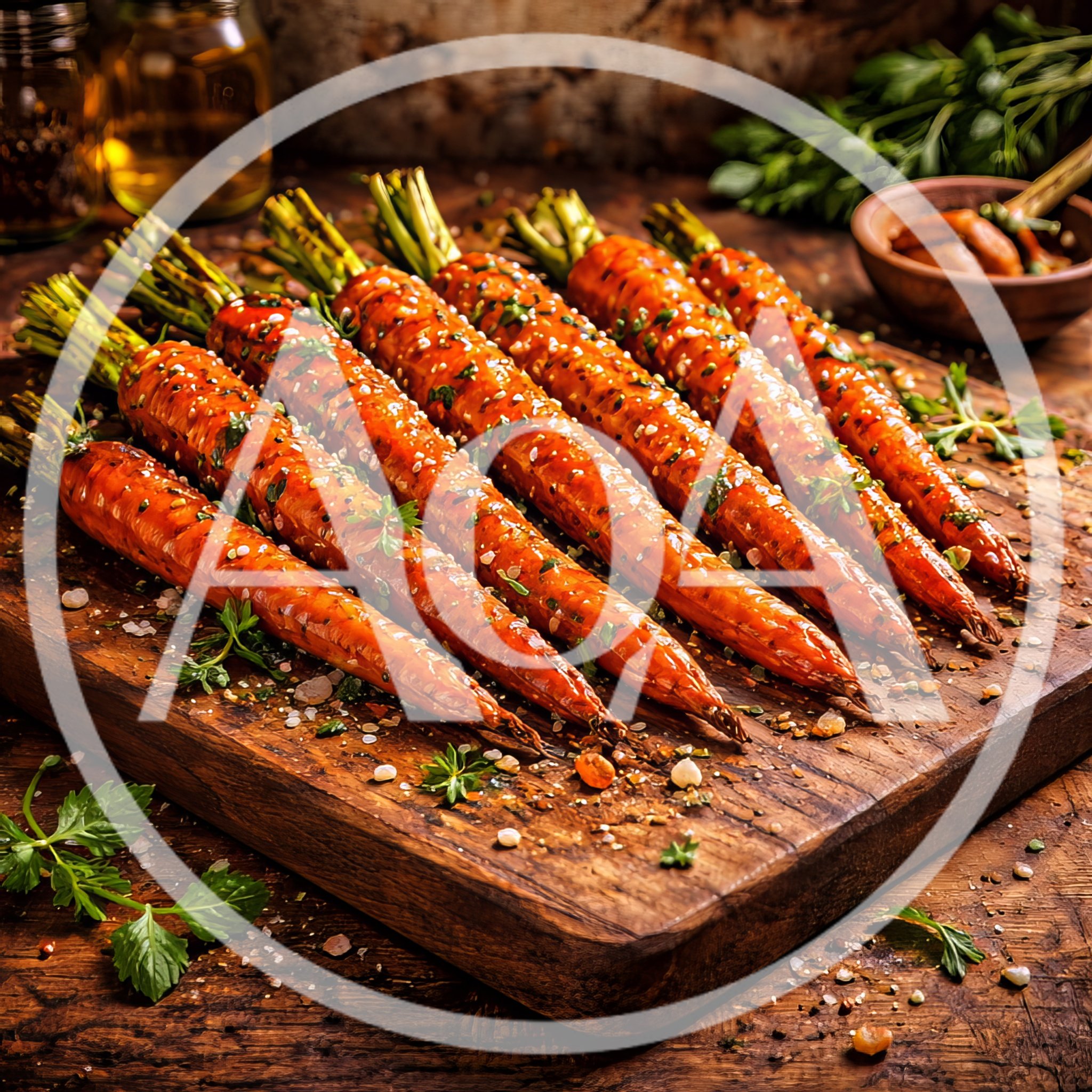 Roasted Glazed Carrots On A Wooden Cutting Board