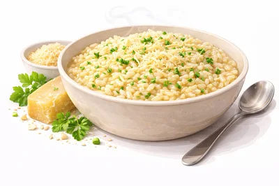 Bowl Of Creamy Risotto With Parmesan And Parsley