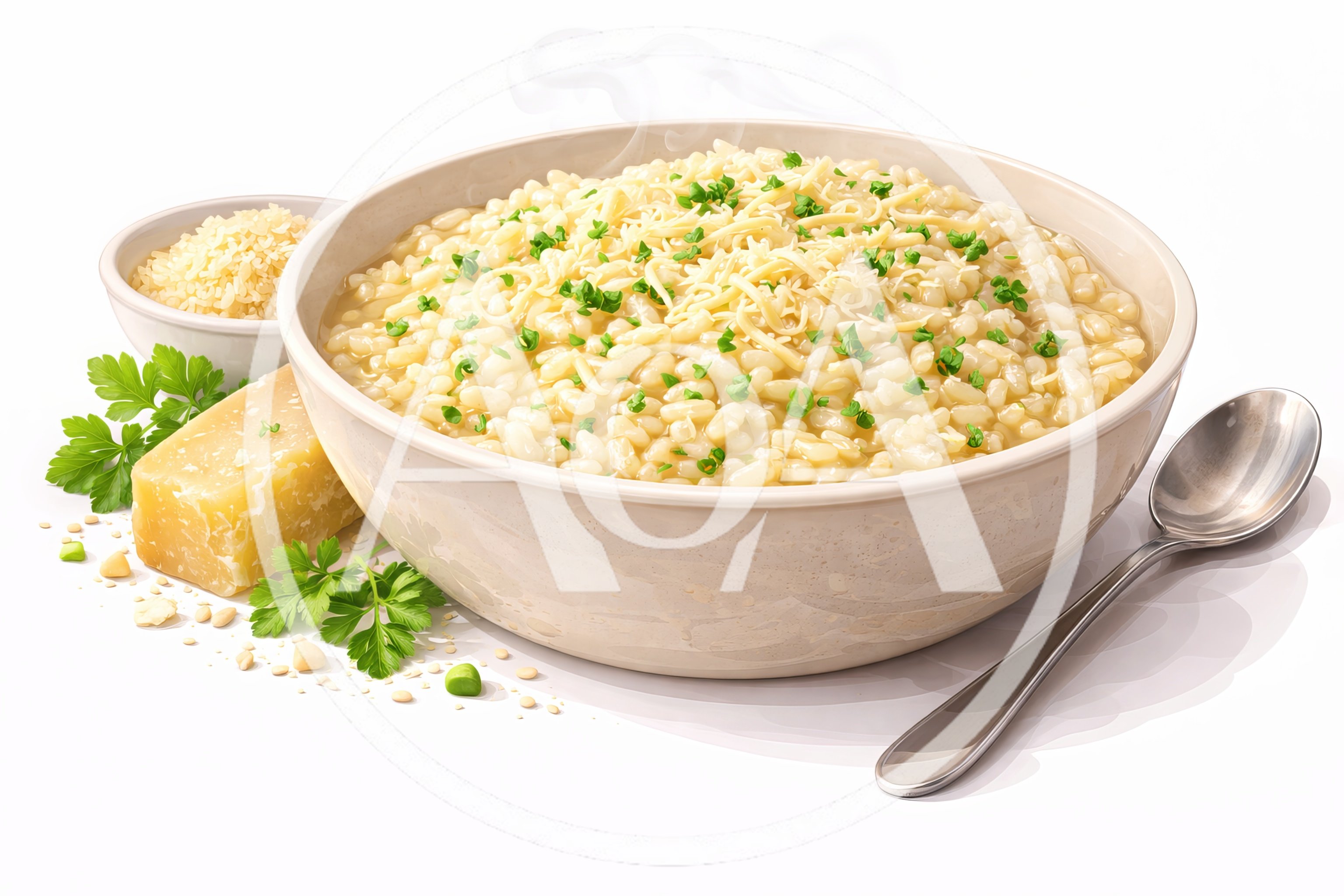Bowl Of Creamy Risotto With Parmesan And Parsley