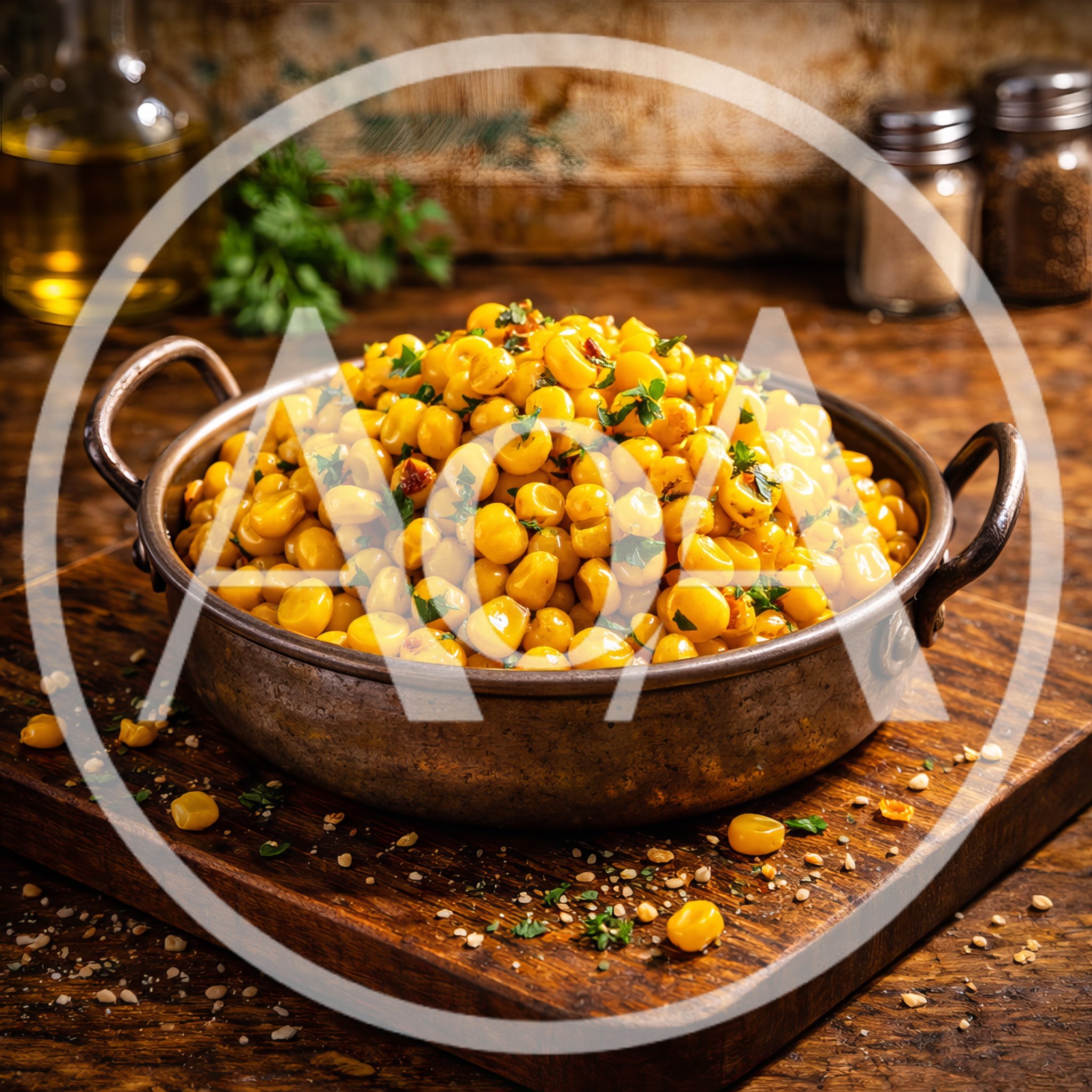 Sautéed Sweet Corn Kernels in Rustic Metal Pan
