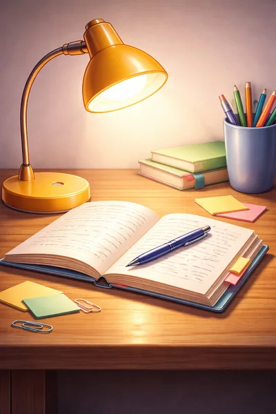 Open Notebook With Pen On A Wooden Desk