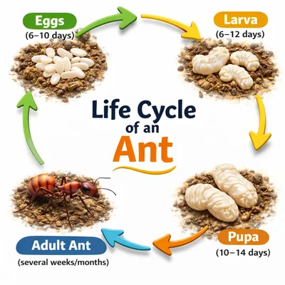 Educational Diagram Showing The Life Cycle Of An Ant