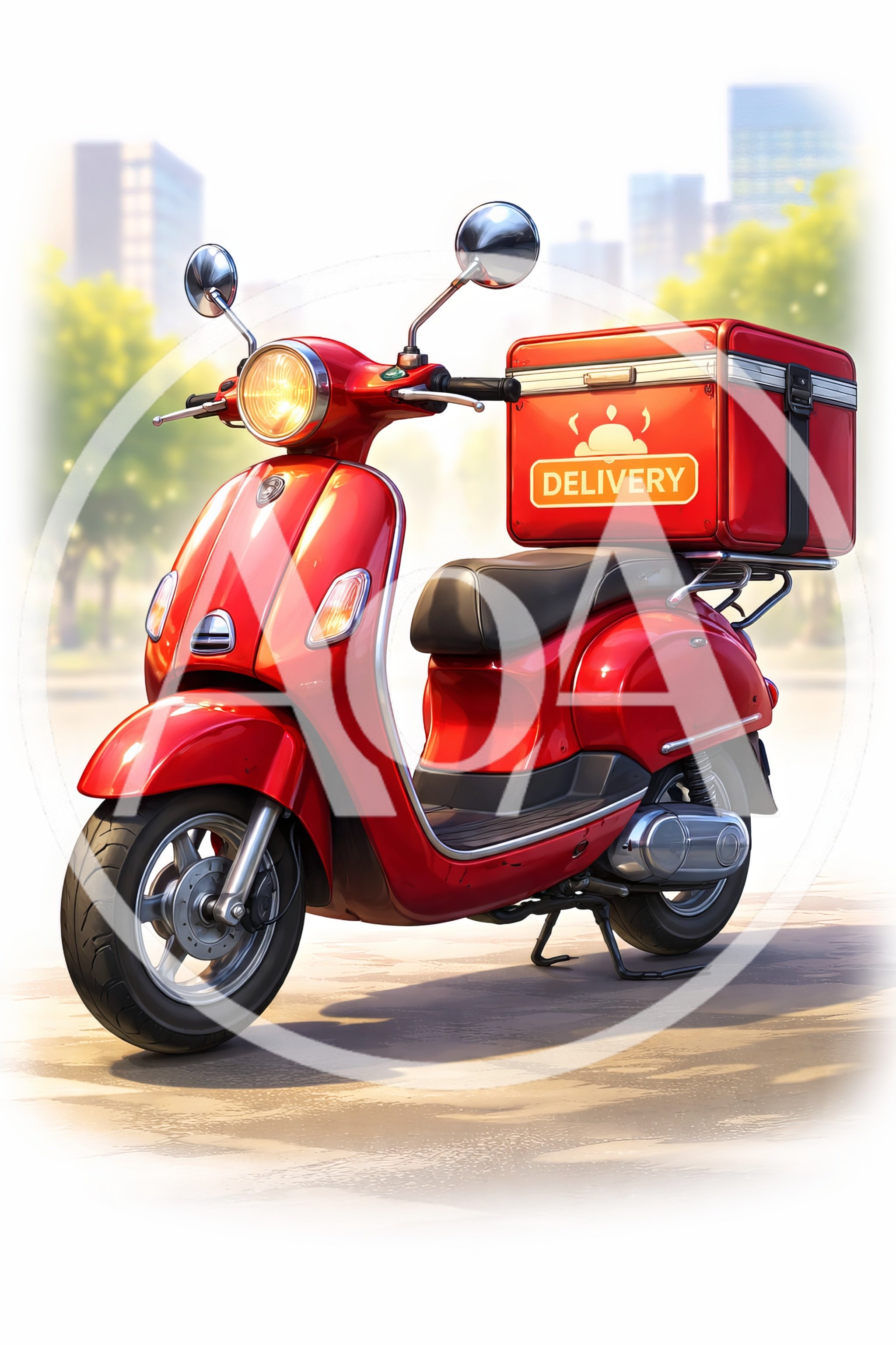 Red Delivery Scooter Parked On City Street