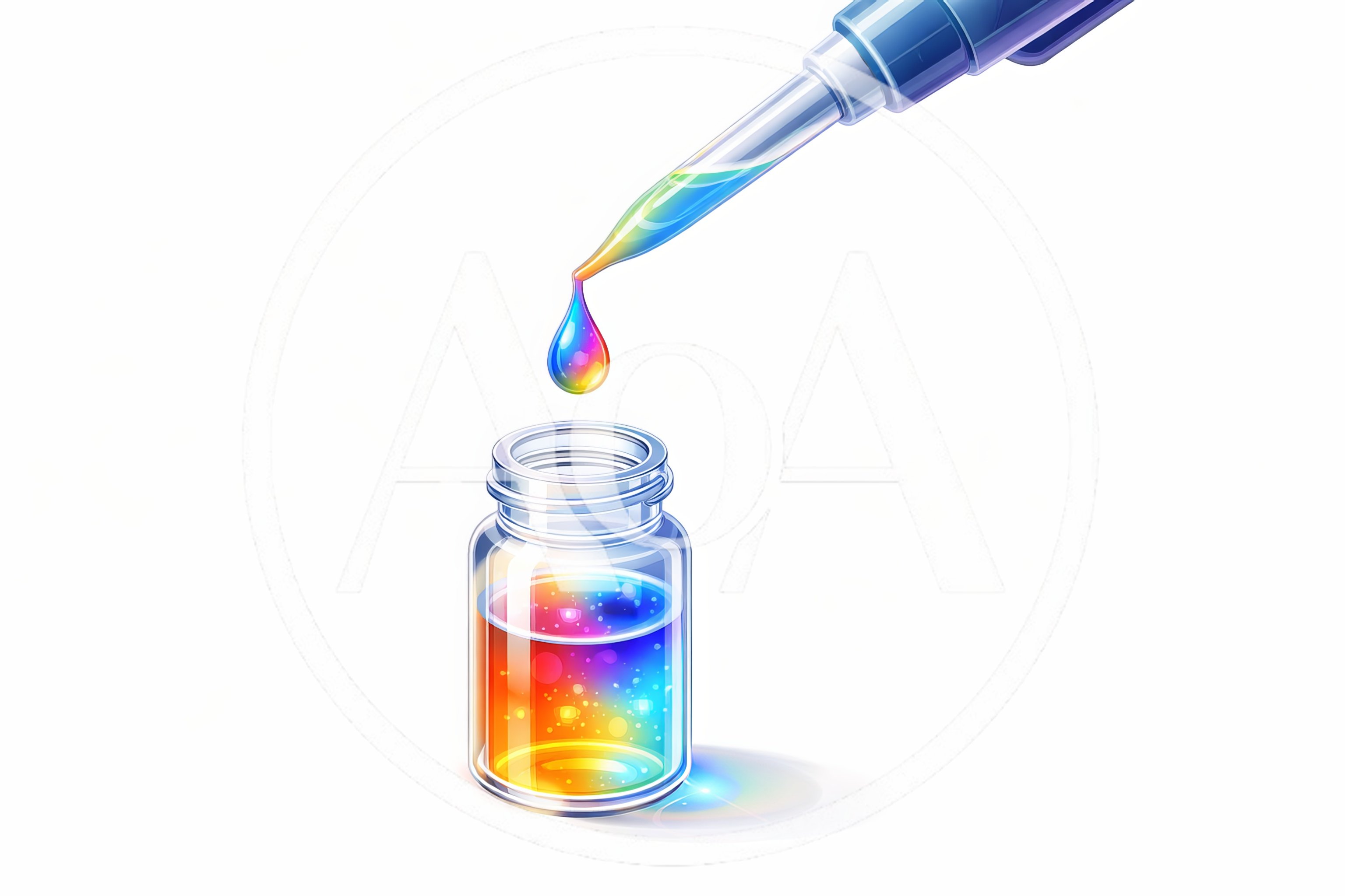 Dropper Dispensing Rainbow Liquid Into Glass Vial