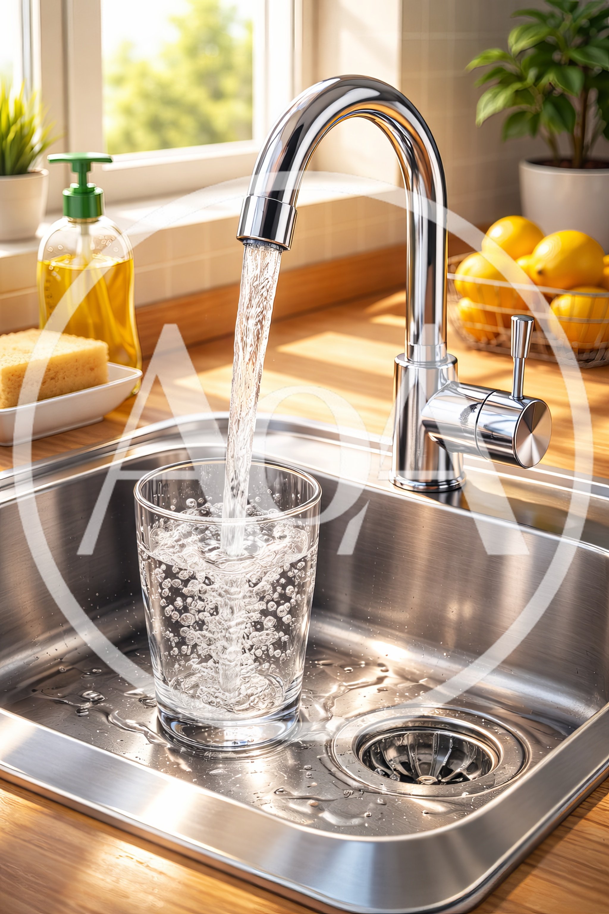 Clear Water Pouring Into Glass In Kitchen Sink