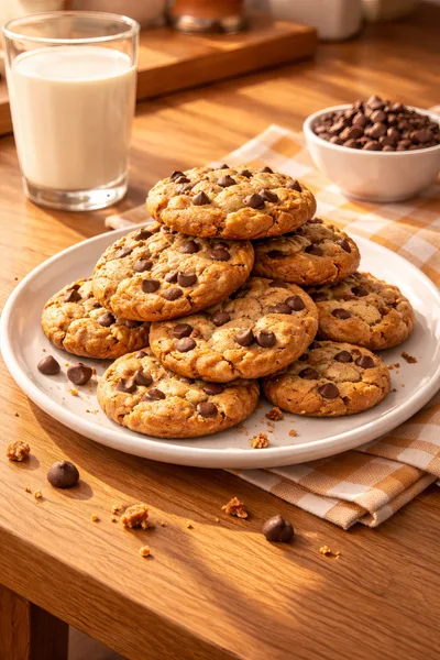 Stack of Freshly Baked Chocolate Chip Cookies