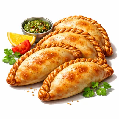 Freshly Baked Golden Empanadas With Chimichurri Sauce