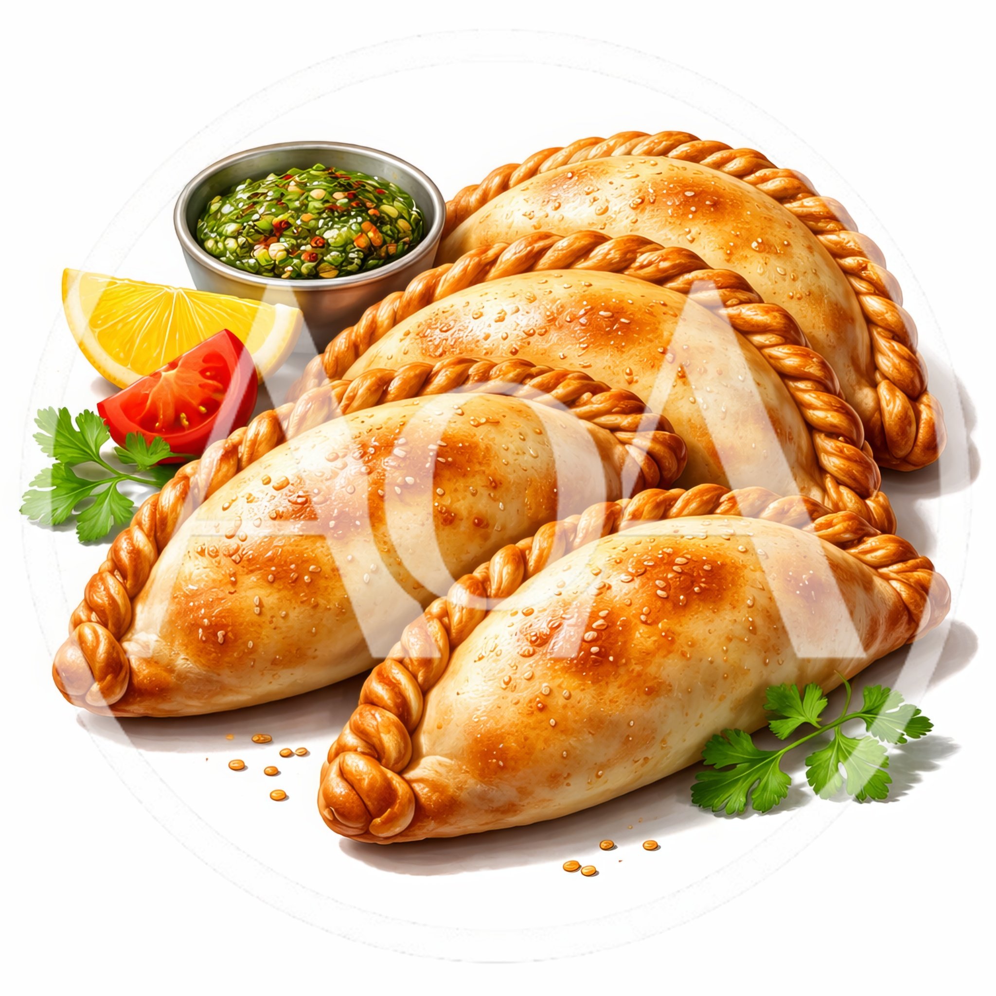 Freshly Baked Golden Empanadas With Chimichurri Sauce