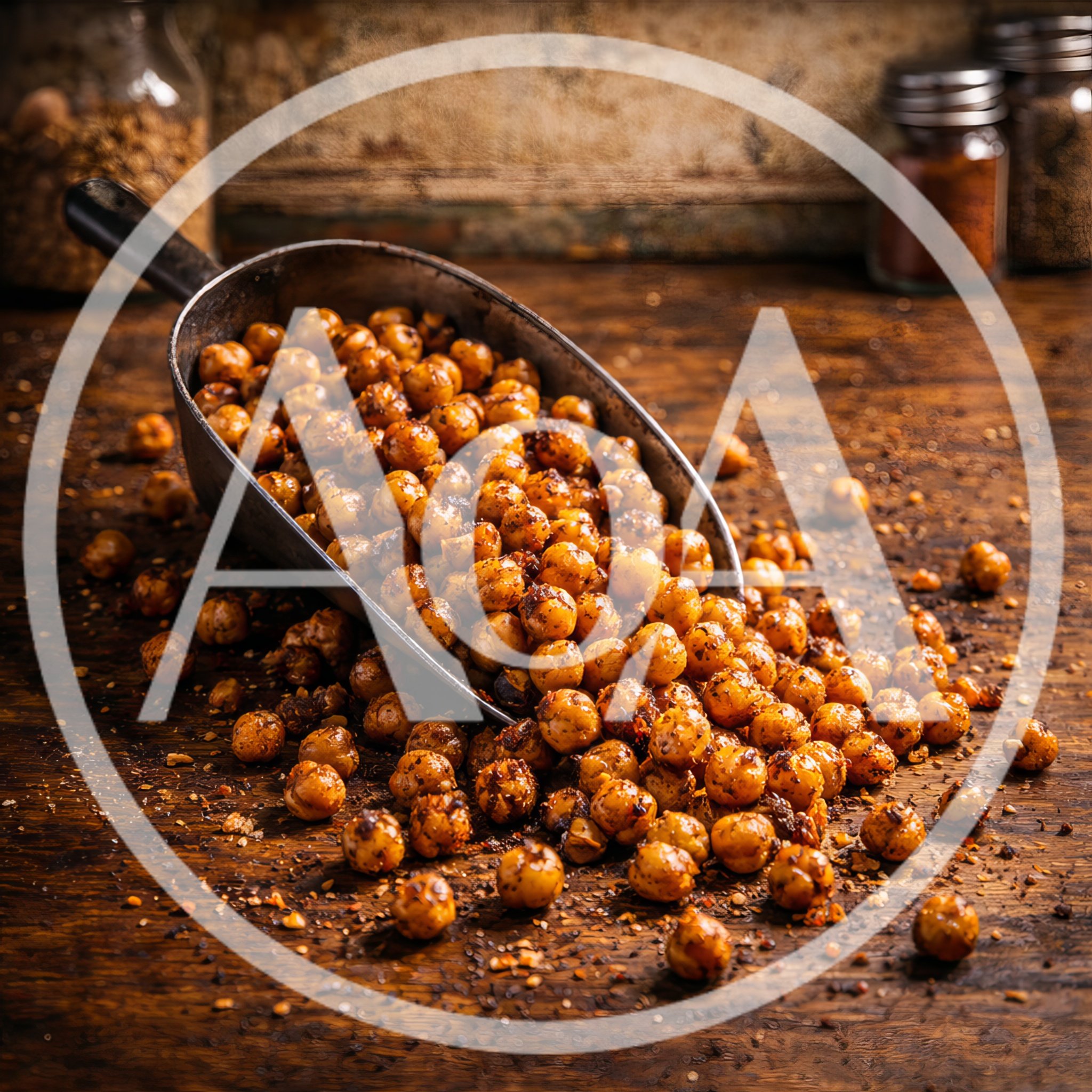 Roasted Chickpeas Served In A Metal Scoop