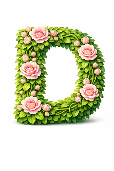 Floral Letter D Made Of Pink Roses And Leaves
