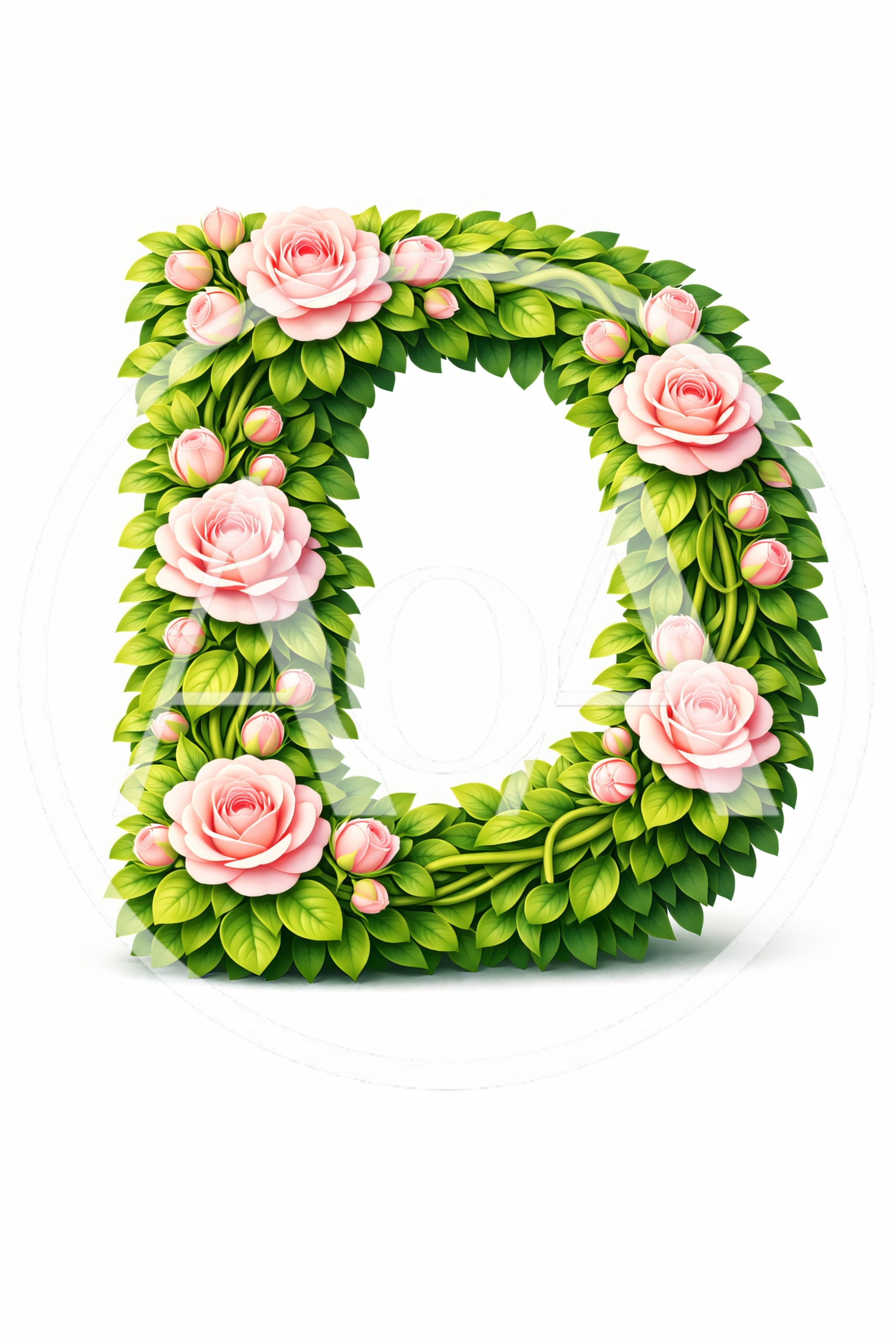 Floral Letter D Made Of Pink Roses And Leaves