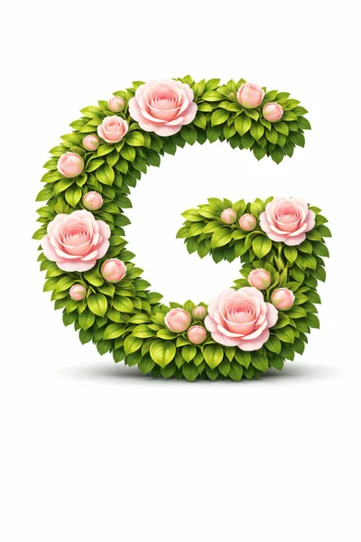 Floral Letter G Made Of Pink Roses And Leaves