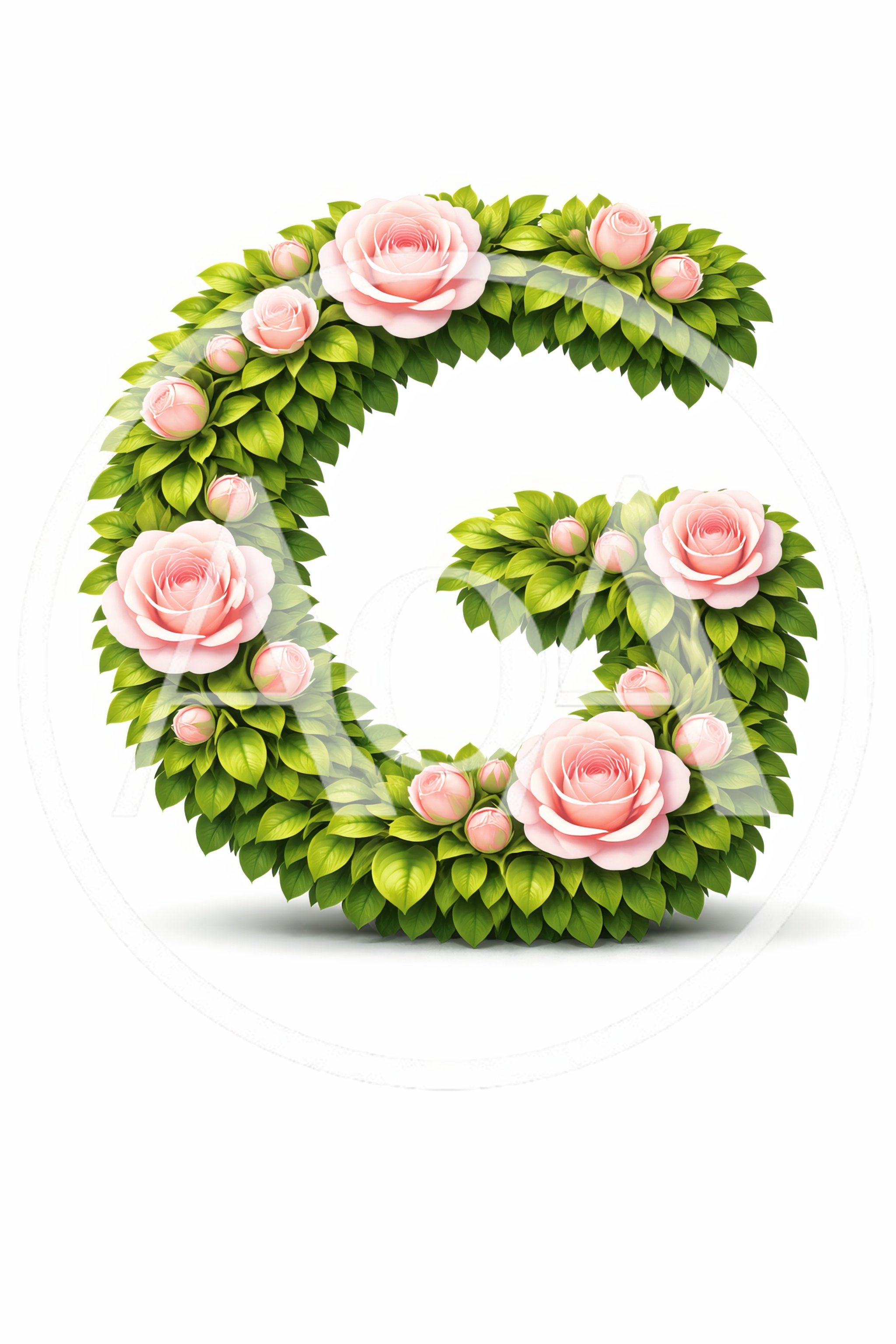 Floral Letter G Made Of Pink Roses And Leaves
