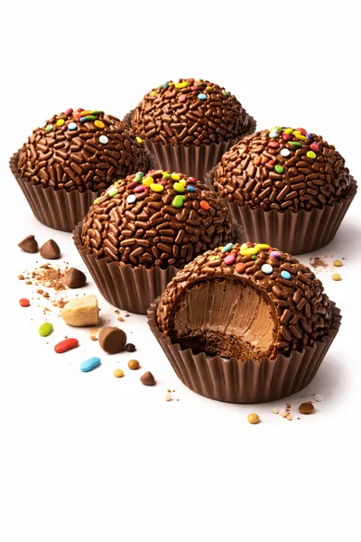 Five Chocolate Brigadeiro Truffles With Colorful Sprinkles