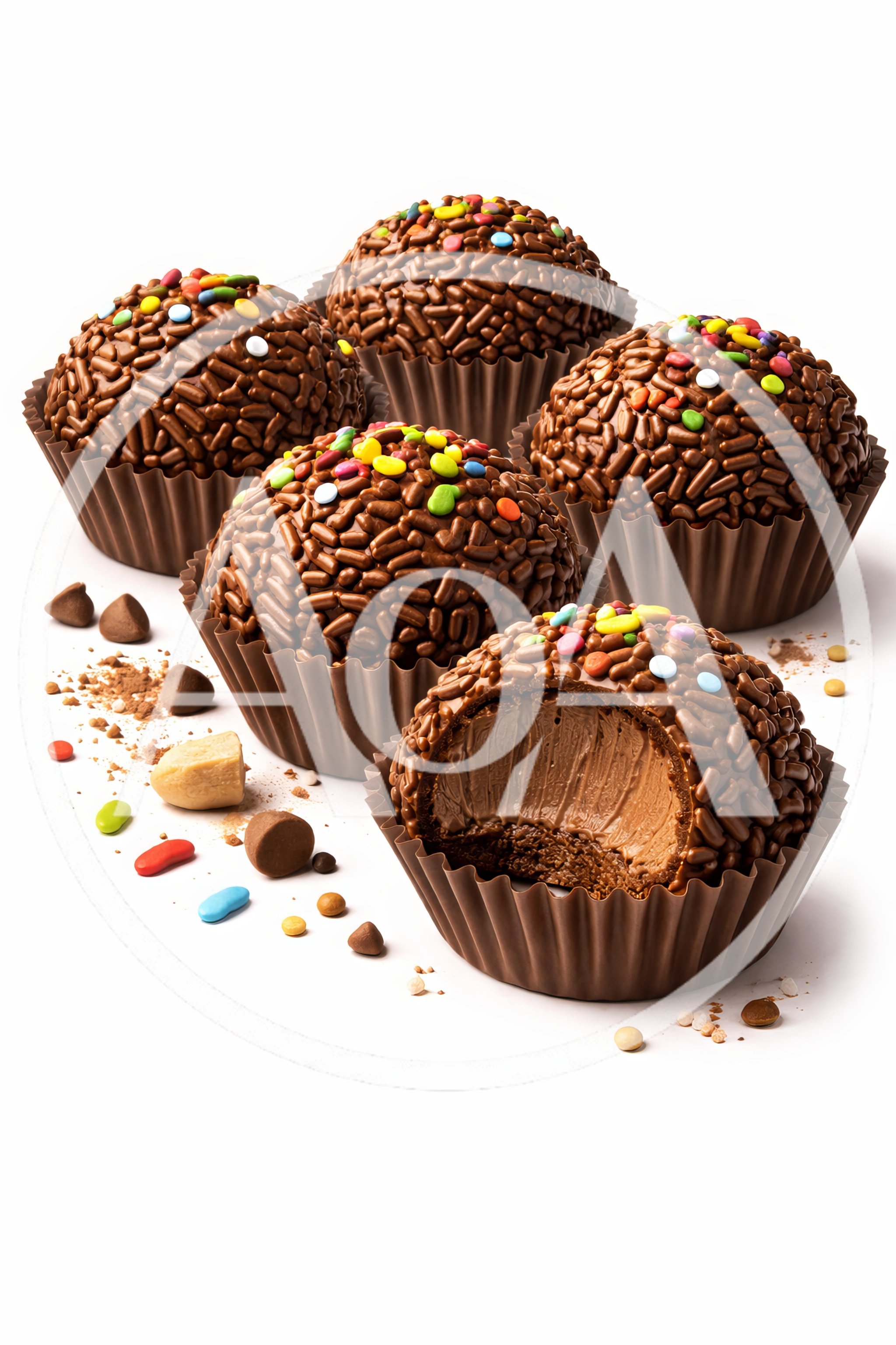 Five Chocolate Brigadeiro Truffles With Colorful Sprinkles