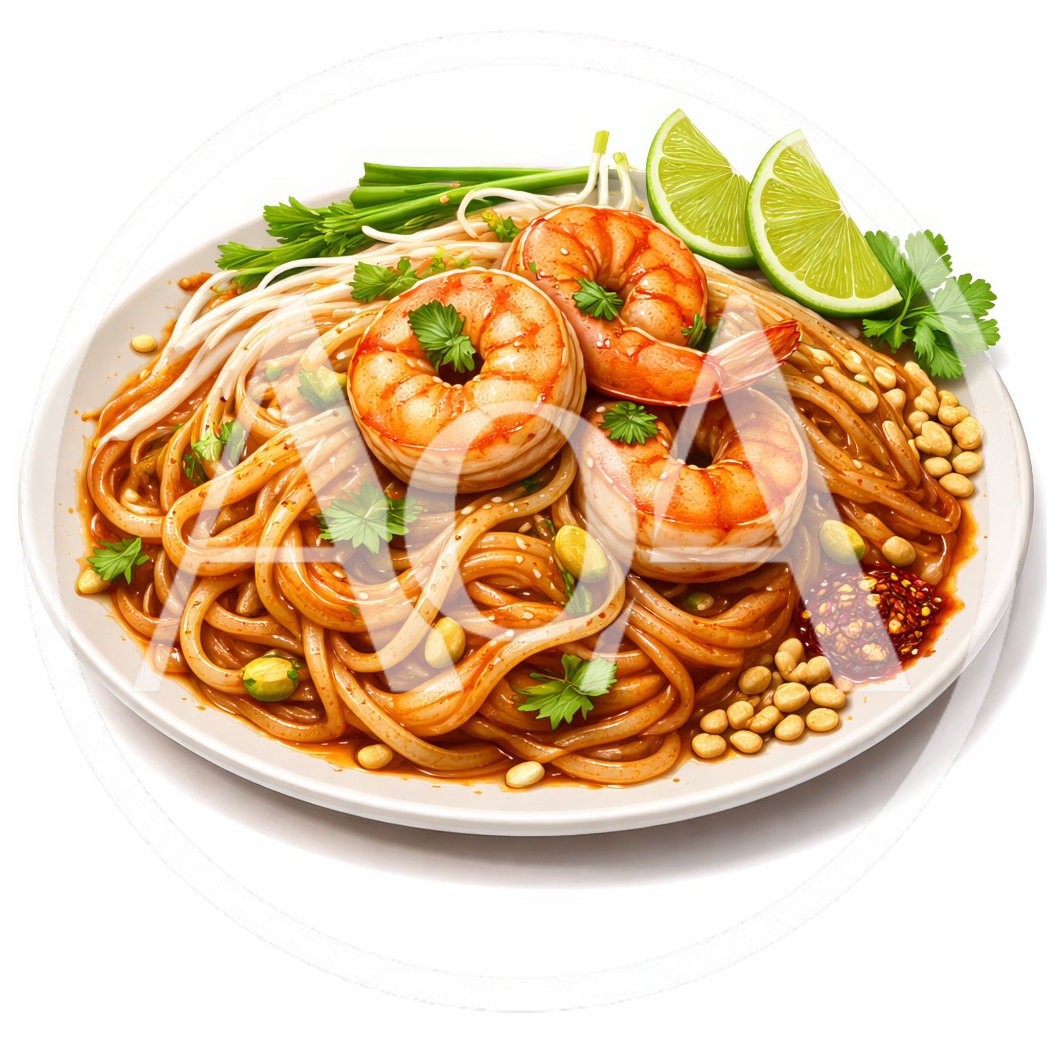 Plate Of Pad Thai With Shrimp And Lime