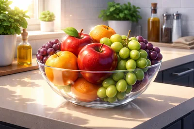 Fresh Fruit Bowl On A Kitchen Countertop