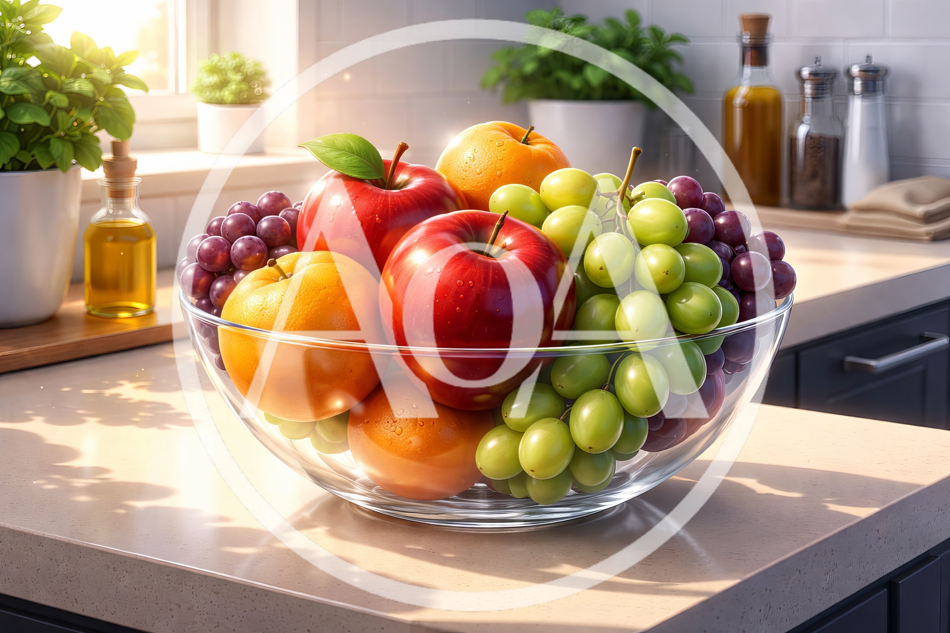 Fresh Fruit Bowl On A Kitchen Countertop