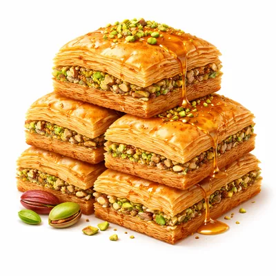 Stack Of Honey Drenched Pistachio Baklava Pastries