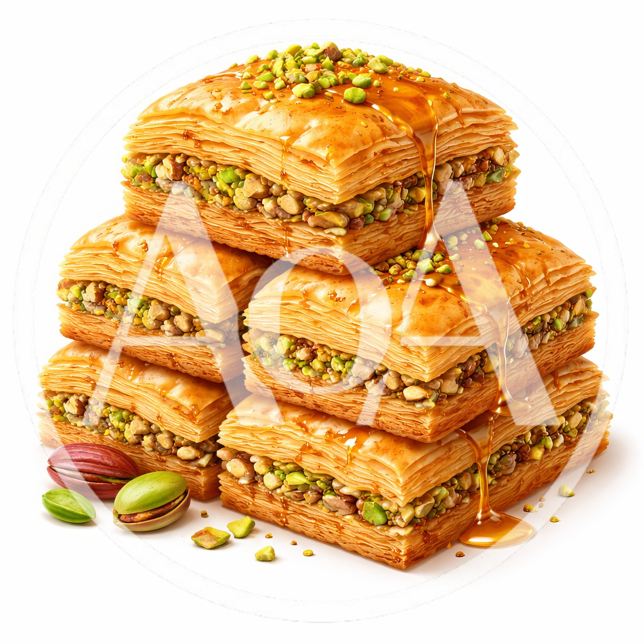 Stack Of Honey Drenched Pistachio Baklava Pastries