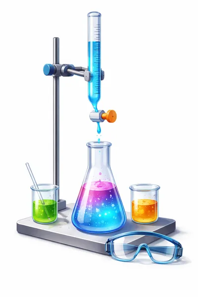 Laboratory Equipment Setup With Chemical Beakers And Flask
