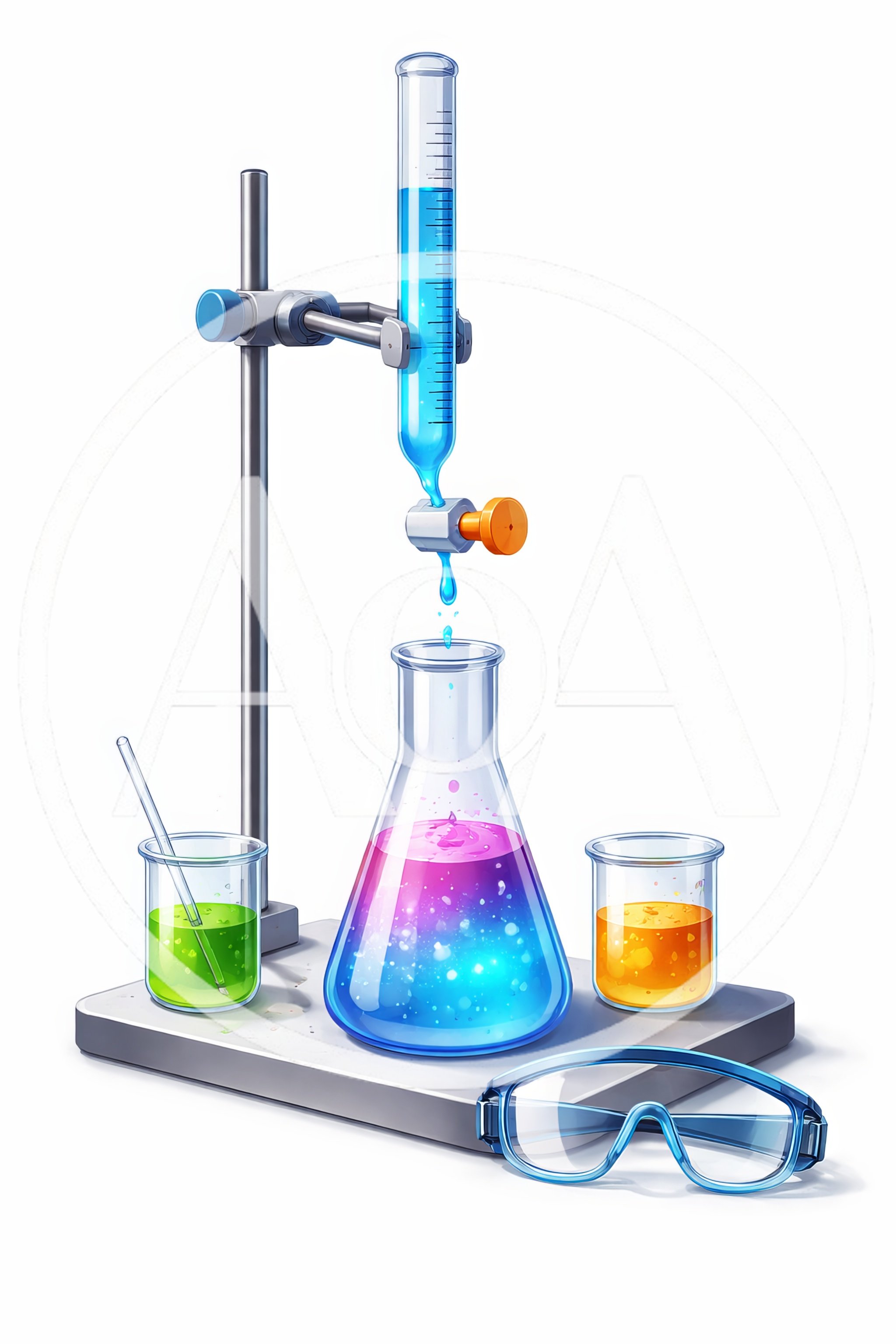 Laboratory Equipment Setup With Chemical Beakers And Flask