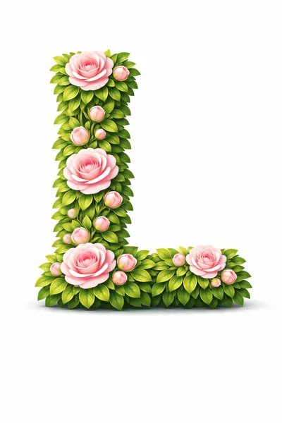 Floral Letter L Made Of Pink Roses And Leaves
