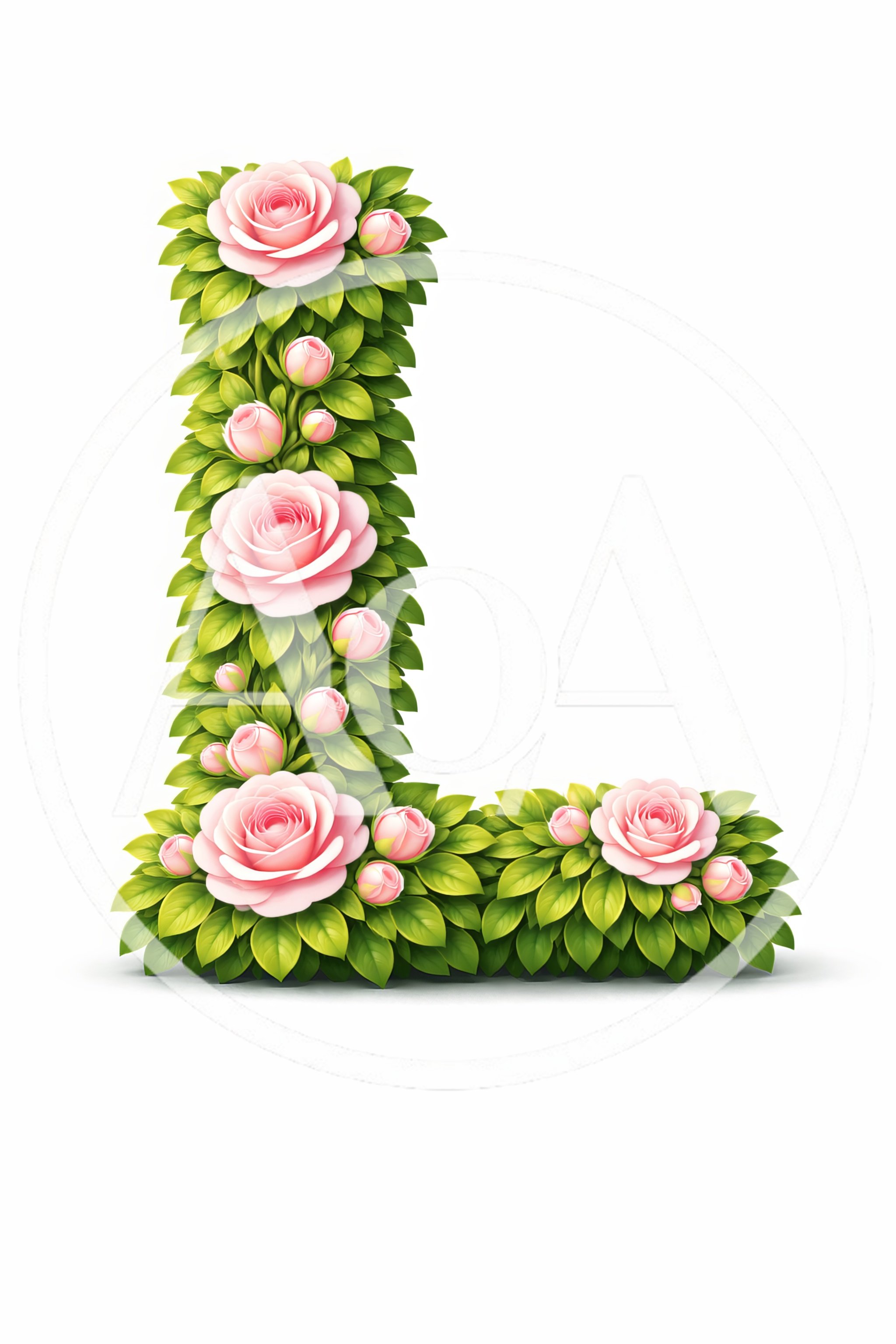Floral Letter L Made Of Pink Roses And Leaves