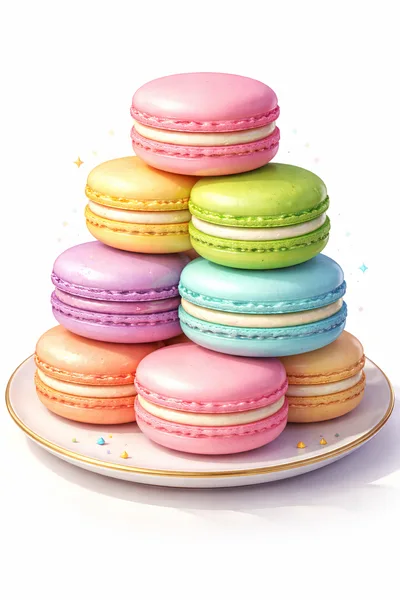 Stack Of Colorful French Macarons On A Plate
