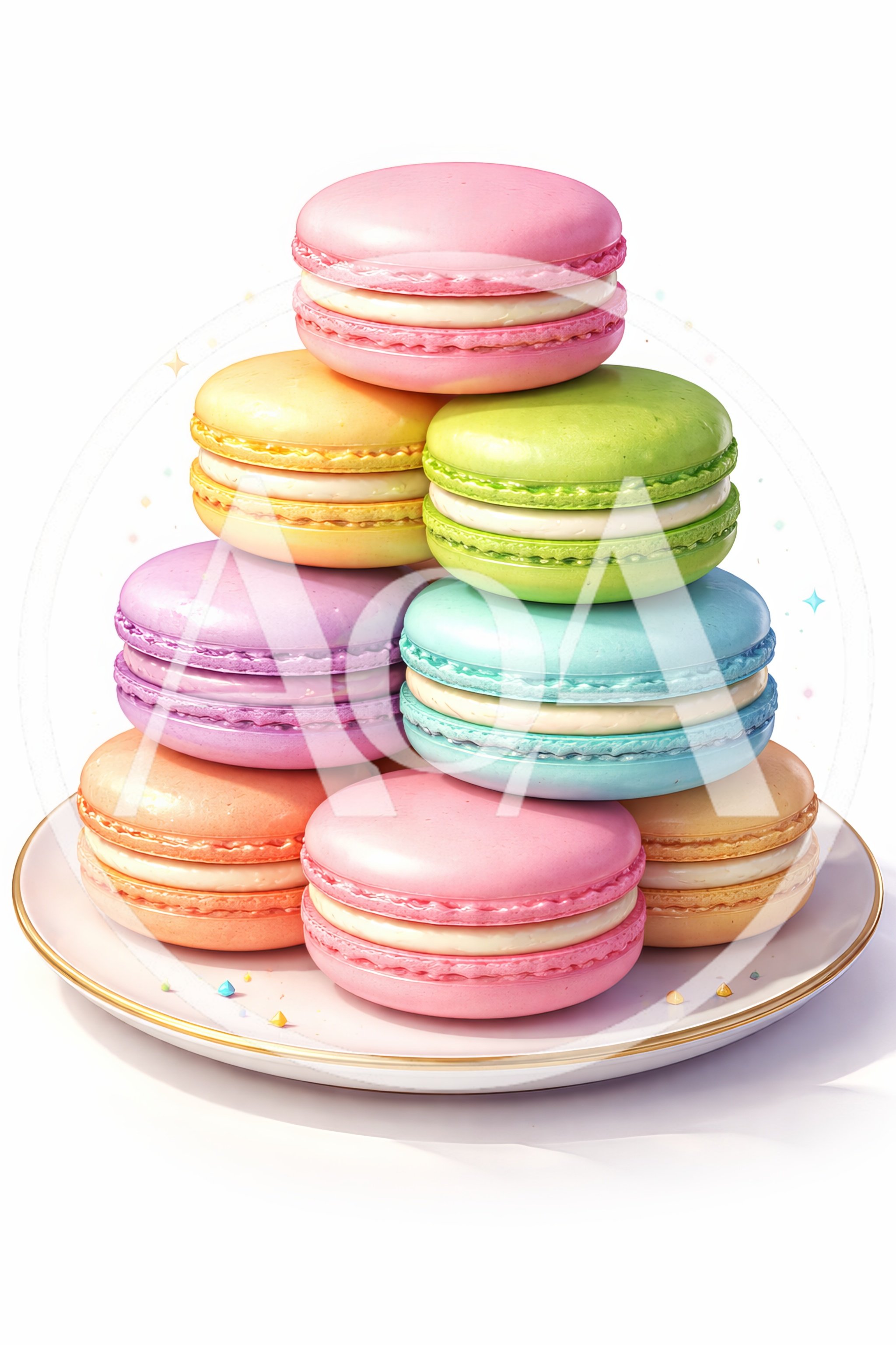 Stack Of Colorful French Macarons On A Plate