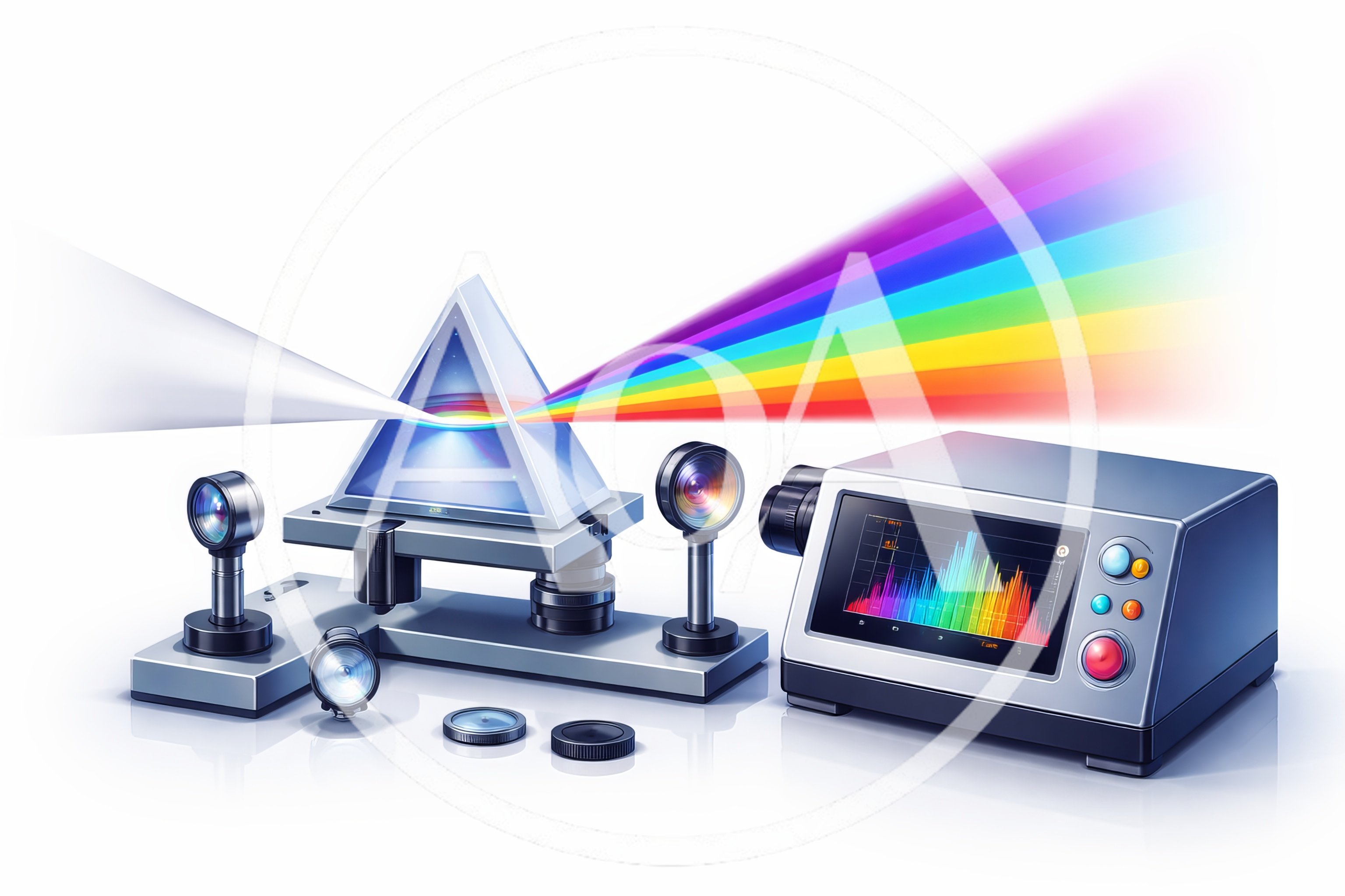 Scientific Optical Prism Experiment With Spectral Analysis Equipment