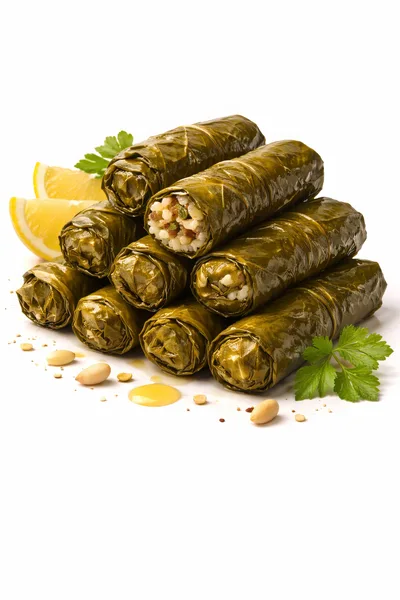 Stack of Stuffed Grape Leaves Dolma with Lemon