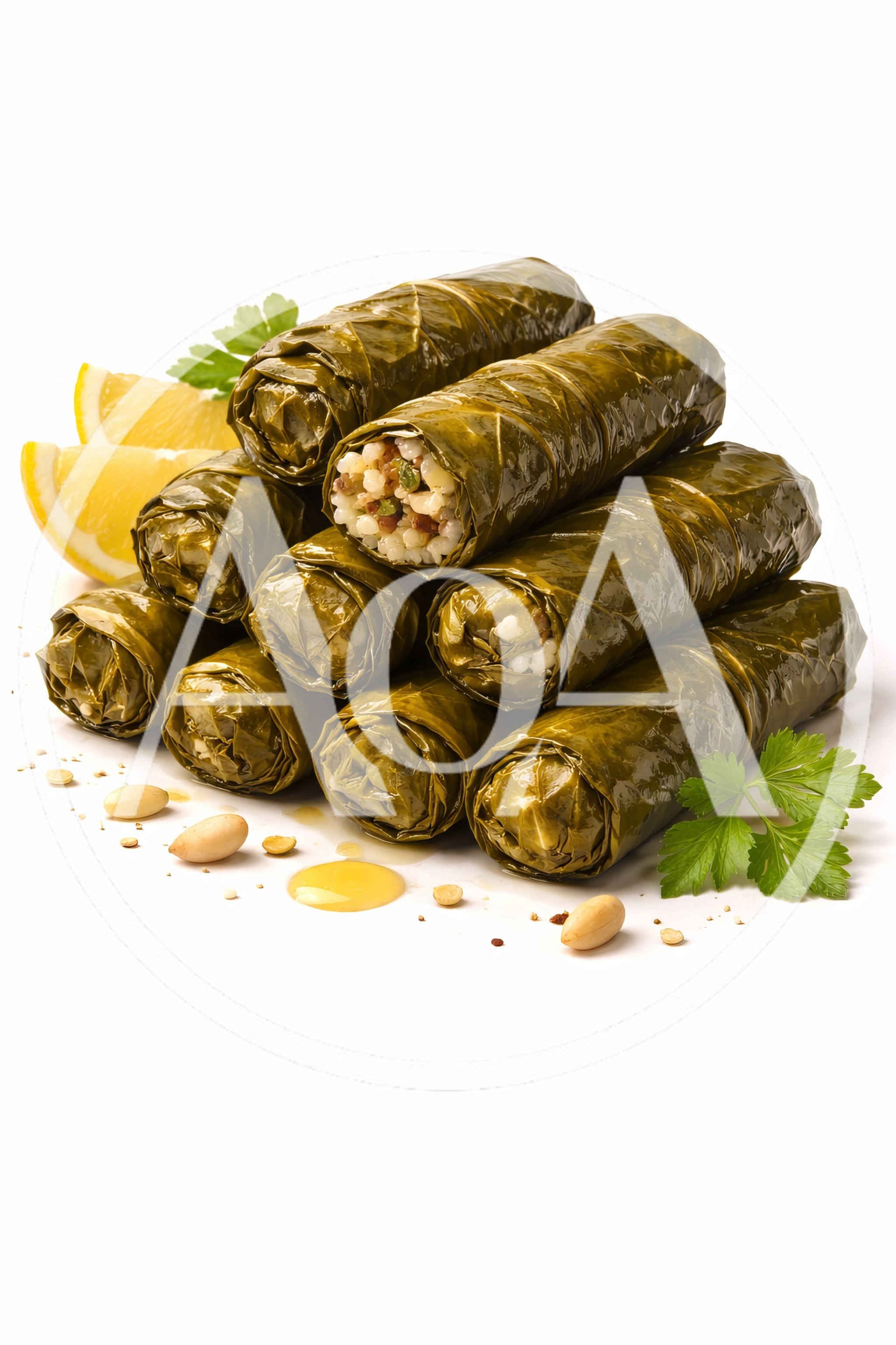 Stack of Stuffed Grape Leaves Dolma with Lemon